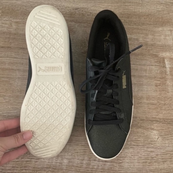 Puma Black and Gold Round Toe Sneaker - Picture 2 of 4